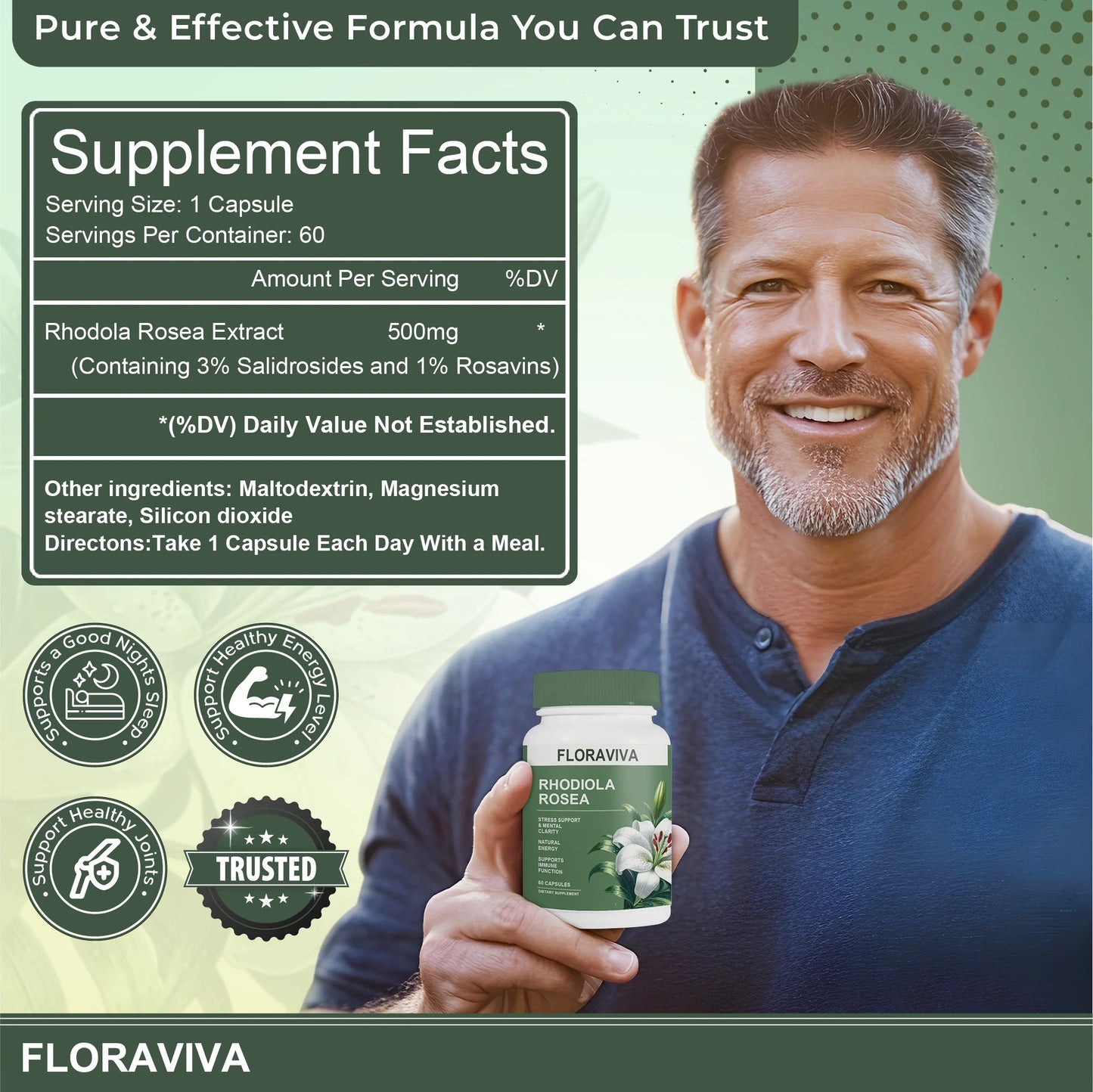 Floraviva Rhodiola Rosea Capsules/ 2PCS